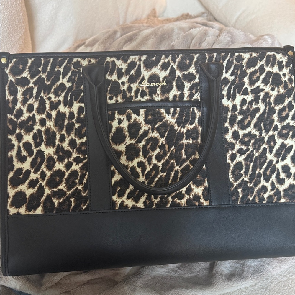 Leopard Print Black Leather laptop bag